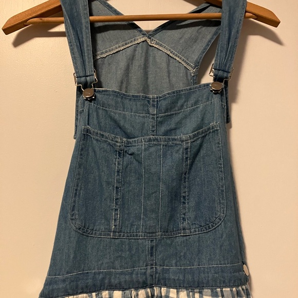 VIntage Denim and Gingham Pinafore Dress - Overall Dress - Picture 2 of 7